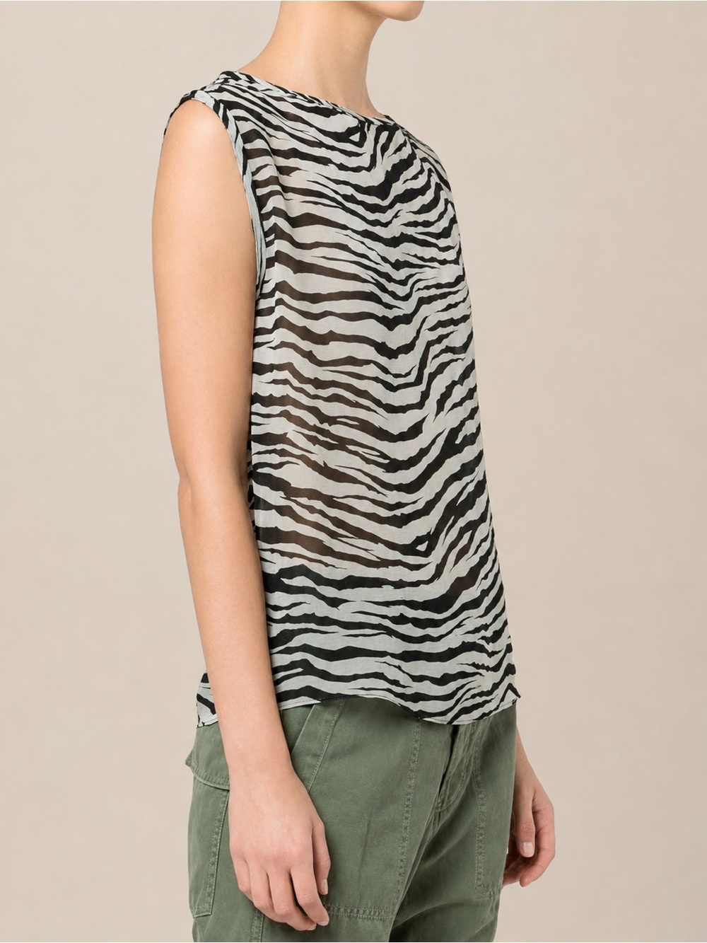 Nili Lotan “ Sadie Tank “ Bengal Tiger Sheer Zebra SILK Top Blouse Black Cream M - Picture 2 of 16